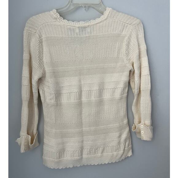 VTG Knit Sweater Pullover Cottagecore Coastal Nancy Meyers Scallop Petite Medium - Picture 2 of 9